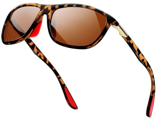 KANASTAL Leopard Brown Sunglasses Mens Women Polarised Sun Glasses Rectangular Tortoiseshell Sports Retro Running Vintage Ladies UV400 - Tortoise Frame Brown Lens