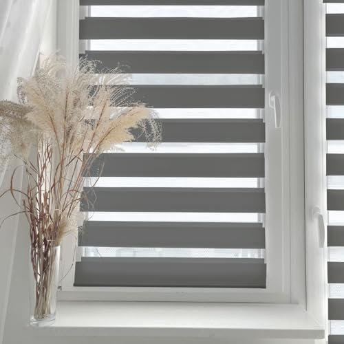 Home-Vision® DuoRollo Klemmfix, Doppelrollo ohne Bohren mit Klämmträgern, DuoRollos für Fenster und Türen (Graphit, B60cm x H220cm)