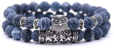 WDAIJY Damen Armband,Blau 2 Stück/Classic Naturstein Armbänder Tier Eule Armbänder Für Frauen Männer Cool Armband Set