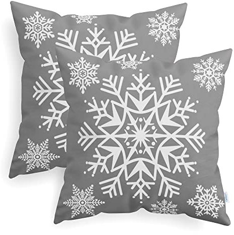 CaliTime Kissenbezüge Kissenhülle 2er Pack Kuschelige Fleece Dekokissen Bezüge für Couch Bett Sofa Weihnachten Schneeflocken 50cm X 50cm Mittelgrau