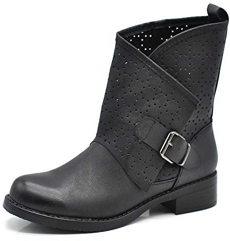 IF Fashion Scarpe da Donna Stivali Stivaletti alla Caviglia Biker Fibbie Anfibi Primaverili Estivi 630 Nero N.37