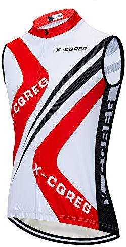 X-CQREG Uomo Ciclismo Jersey Senza Maniche Abbigliamento Bicicletta Estate Equitazione Bike Ciclo Gilet Camicia Traspirante Ciclismo Top Abbigliamento, Rosso, XXL