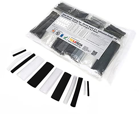 142-tlg. 3:1 mit Kleber Transparent-Schwarz Schrumpfschlauch Set unbeschriftet. Set Gesamtlänge von 8,3m in Plastikbeutel. Heißkleberschicht auf der Innenseite wasserdicht ISOLATECH