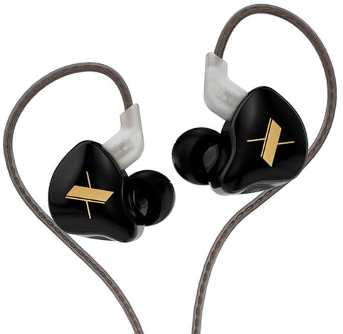 Yinyoo KZ EDX 1DD HiFi Earphone Headphone, EDX in-Ear Earbud with New 10mm Composite Magnetic Dynamic Driver Over Ear Headset with Detachable 2 Pin 0.75MM Cable (Dark Black, No mic)