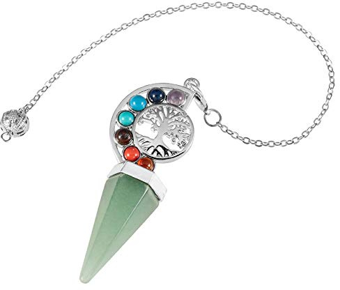 KYEYGWO Aventurine Verte 7 Chakra Cristal Point Pendentif en Pierre Pendule Pour Divination, Arbre de vie Reiki Pendule Pour Radiesthésie Médiation équilibrage