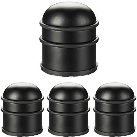 4 x Türstopper, für Türen & Fenster, Türbremse aus Edelstahl & Gummi, hoch & rund, innen, Bodenpuffer, ∅ 7 cm, schwarz