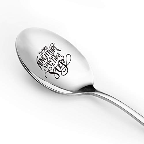 Funny Spoon Engraved for Women Men - Every Adventure Requires A First Step Spoon - Alice in Wonderland Gifts for Teens Friends - Perfect for Birthday/Valentine/Christmas