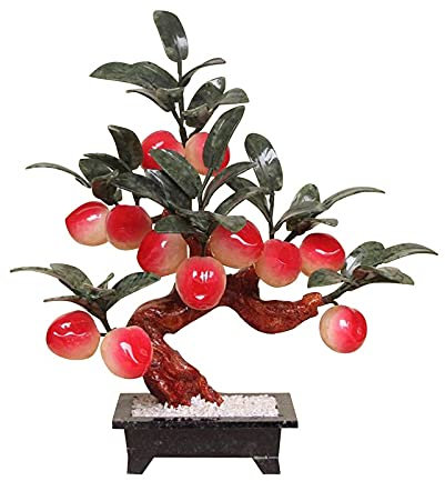 Artificial Plants 1pcs Artificial Jade Carved Shou Peach Tree Home Office Decor Jade Flat Peach Decorative Bonsai Ornaments Handcrafted Sculpture 12.5 Inch Faux Plant