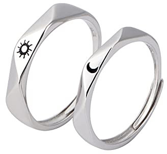 Couple Ring Matching, 1 Paar Verlobungsring Sun Moon Paar Ring mit Gravur Silber Partnerringe Verstellbar Ringe Set für Damen Herren Couple Ringe Trauringe Promise Ring Set for Couple Boyfriend