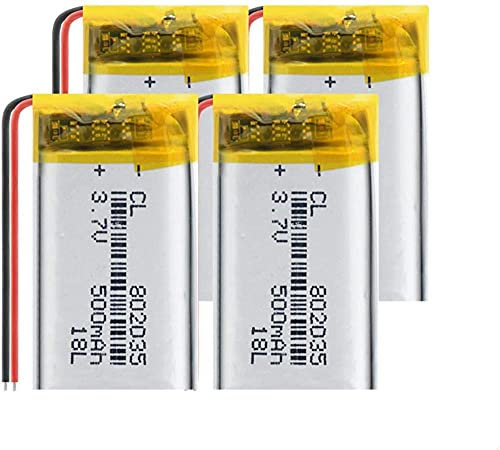 802035 Batteries de polymère au Lithium 500mah pour MP3 MP4 MP5 GPS Smart Watch 3 7V 500MAH 802035 LIPO LI-Polymer Battery-4 pièces