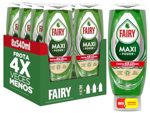 Fairy, Maxi Poder Lavavajillas Liquido a Mano, 4,3 L (8 x 540 ml), Con Poder Antigrasa, Limpieza Facil Platos, Ollas Y Sartenes Mas Grasientas