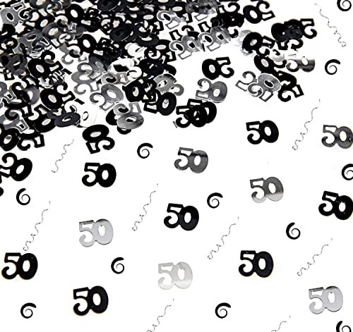 SHATCHI 28 g Schwarz und Silber 50. Geburtstag Konfetti Folie Metallic Glitzer Tischstreuung Streusel Alter Geburtstag Party Dekorationen 12 mm