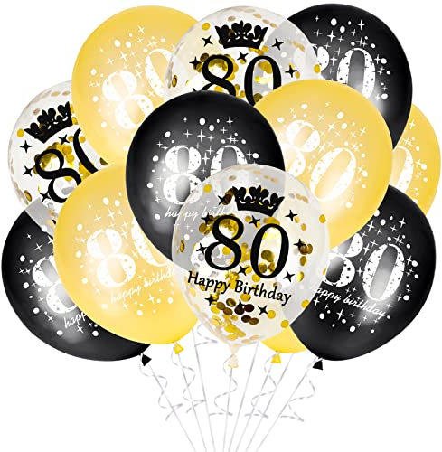 GoldRock 80. Geburtstag Deko Set - 15 Stück Luftballons, Happy Birthday Ballon Schwarz Gold für Party, Tisch Dekoration - Geschenke für Frau und Männer