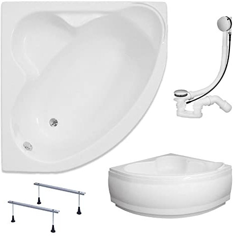 KOLMAN Badewanne STANDARD Eckbadewanne 120x120 mit AcrylSchürze, Ablaufgarnitur und Füßen Komplettset 4in1 Premium Original Acryl Wanne Siphon