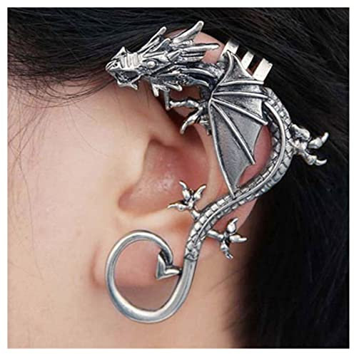 Allereya Vintage Drachen Ohrstecker Ohrringe Antiker Drachenknorpel Ohrringe Drachen Clip On Ohrringe Silber Drachen Ohrringe Ohrhänger Schmuck Für Frauen Und Mädchen (silber)