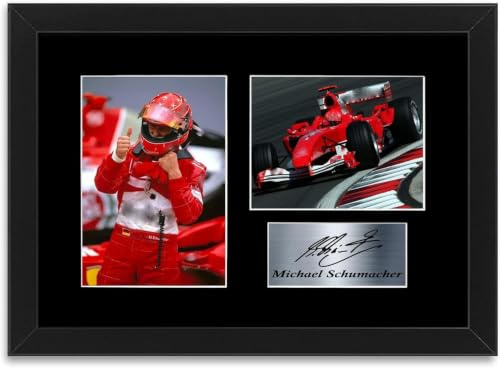 Rennfahrer Michael Schumacher 7 Mal Weltmeister Autohelm signiert Display Halterung A4 gerahmt
