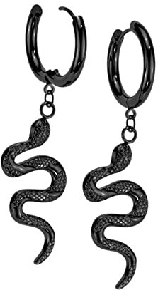 Treuheld® Edelstahl Creolen Ohrringe mit Schlangen-Anhänger | 3 Farben [02.] - schwarz
