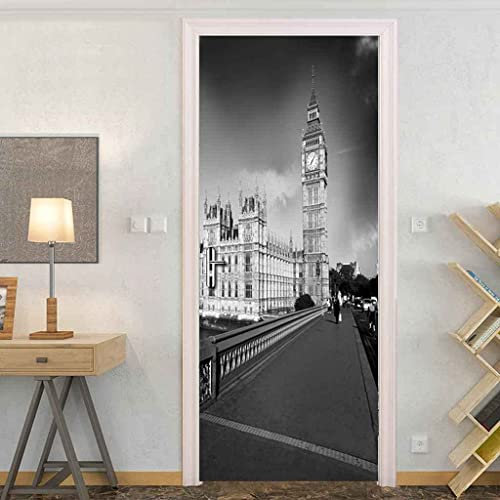 Türtapete Selbstklebend 3D Landschaft Von Grauen Londoner Gebäuden Türaufkleber Türposter Pvc Kindergarten Türplakat Abnehmbar Wasserdichte Türfolie Poster Stickers Für Schlafzimmer Wand Türdekoratio