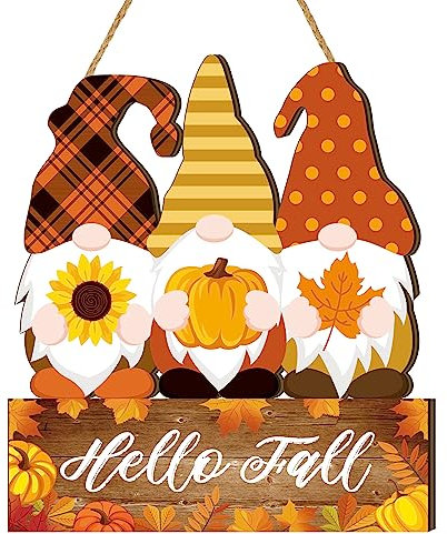 Wesiti Türschild mit Aufschrift Hello Fall Welcome Gnomes aus Holz zum Aufhängen, rustikaler Herbst-Zwerg, Hängeschild, Türhänger für Thanksgiving, Outdoor, Veranda, Zuhause