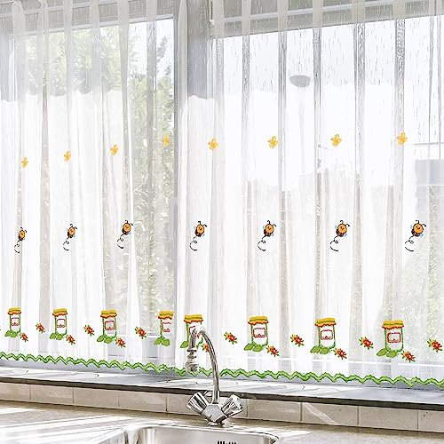 HOMEYA - Cortina Cocina Translúcida 100x140cm - Visillo Transparente Estampado para Ventana, Marco de Puerta - 2 Unidades