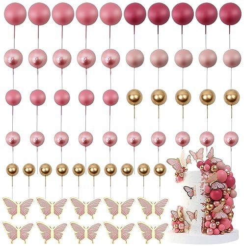 LARDUX 60 PCS Tortendeko Kugel - Schmetterling Kuchen Dekorationen DIY Mini Ballon Cupcake Einsatz für Geburtstag Party Baby Dusche Hochzeit Mädchen - Rosa,Pink