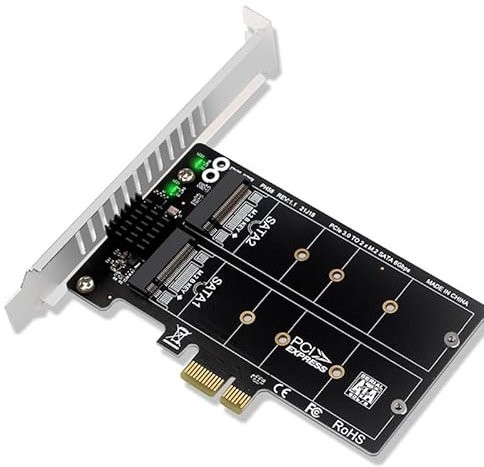 Allowish Dual M.2 RAID Controller Card für SATA M.2 SSD, PCIe 3.0 x4 Host Controller, JMB582 Chipset, Windows/Linux