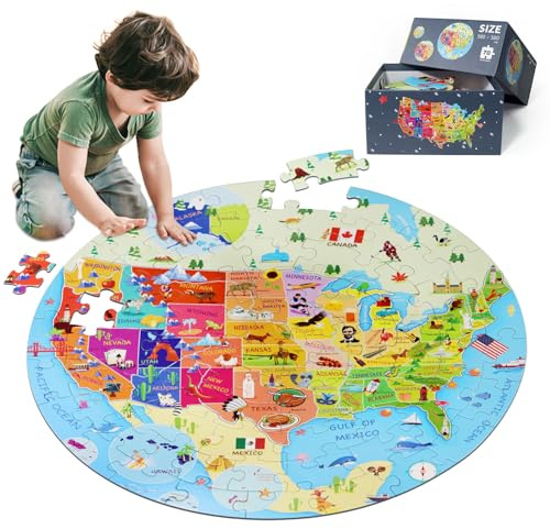 DIGOBAY US Jigsaw Puzzle, 70 Pieces, US Map for Kids 4 to 10 Years, Jumbo Geography Puzzle, 50 States with Capitals