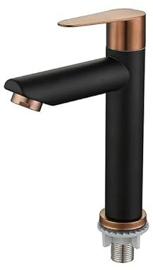 GSJNHY Waschtisch Armaturen 304 Edelstahl-Waschtischarmatur, Badezimmer-Waschtischarmaturen, einzelner Kaltwasserhahn, Schwarz-Roségold, Deckmontage, Küchenspüle-Wasserhahn (Color : Short)