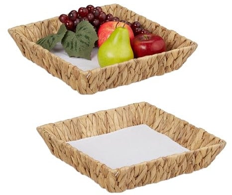 Relaxdays Corbeille à Fruits, Lot de 2, Panier déco pour Fruits, Pain, etc., Jacinthe d’Eau, HxLxP : 7x30x30 cm, Nature