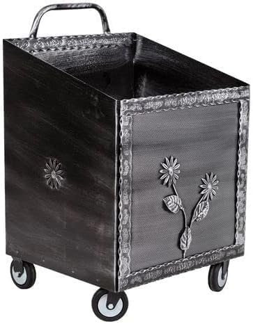 Bricoutlet Carrello Porta Legna Porta pellet da interno in Ferro BATTUTO 43x37x72Hcm con Ruote GRIGIO - Cesta per legna da interno ed esterno