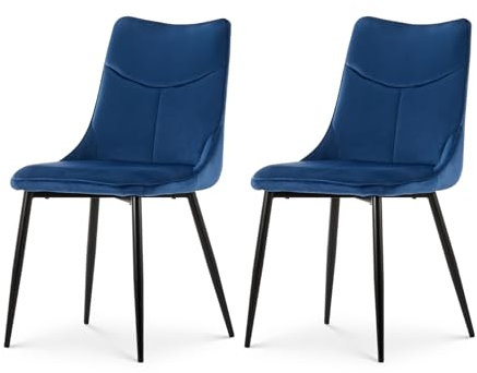 TUKAILAi Esszimmerstühle 2er Set Blau Samt Gepolsterter Sitz Lounge Küchenstühle mit Hoher Rückenlehne Wohnzimmerstuhl Freizeit Empfangsstühle mit Metallbeinen
