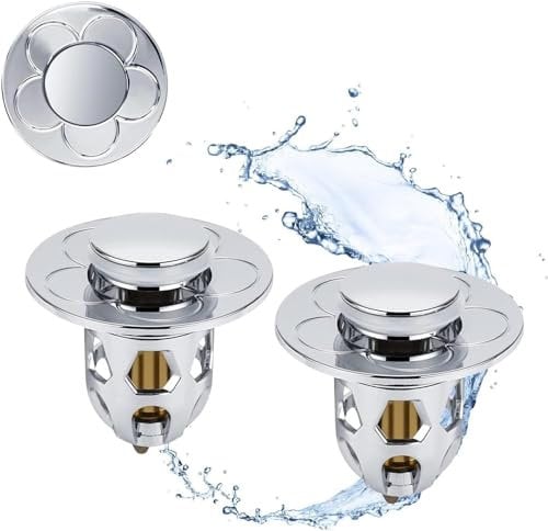 Tappo Lavandino Bagno, 2 Pezzi Tappo Bidet Pop up, Tappo Vasca da Bagno Universale, Tappi Per Lavandino Bagno Click Clack, Tappo di Scarico Con Filtro Anti Clogging (34-40 mm)