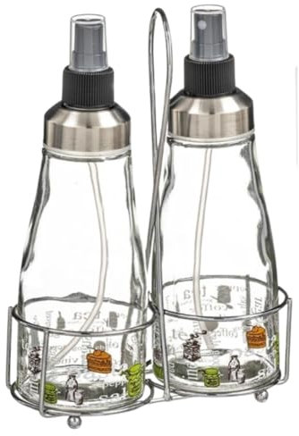 Generic Lot de 2 huiliers en verre avec spray pulvérisateur et support en acier - Élégance et fonctionnalité dans votre cuisine