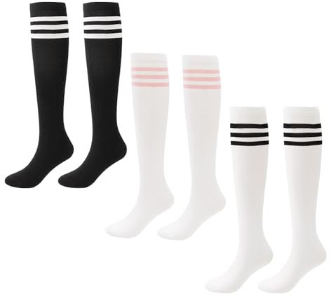 3 Paar Cheerleading-Socken, Lange Gestreifte Socken, Damen-Cheerleading-Bekleidung, Overknee-Socken, Fußballspieler-Langsocken Für Herren, Geeignet Für Cheerleading-Auftritte, Laufen, Fußball Usw