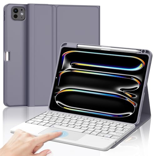 IVEOPPE Funda Teclado iPad Pro 11 M4 2024 con Touchpad,Teclado Trackpad Español Ñ Bluetooth Desmontable para iPad Pro 11 M4 11 Pulgadas, Púrpura Lavanda