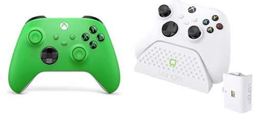 Xbox Wireless Controller – Velocity Green+Venom Ladestation mit wiederaufladbarem Akku – Weiß Series X & S One