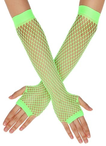 Lusofie Netzhandschuhe Leuchtendes Grün Mesh Fishnet Handschuhe Lang Fingerlos Netzhandschuhe 80er Jahre Kostüm Mottoparty Spitzenhandschuhe Halloween Neon Party Accessoires Damen 90er