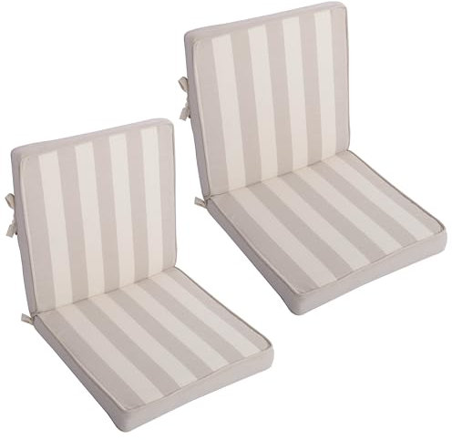 LILENO HOME Gartenstuhl Auflagen als [2er Set - Niedriglehner] in Blockstreifen Beige - Bequeme Liegen als Sitzauflagen für Gartenmöbel - Stuhlkissen für Gartenstühle und Klappstühle Dub