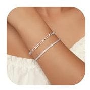 CASSIECA Armband Damen 925 Sterling Silber Armbänder Silver Armband Set Büroklammer Armband Glänzendes Diamantschliff Seil Kettenarmband für Damen Mädchen Geschenk für Frauen Freundin Mama