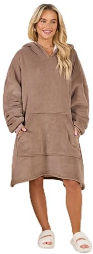 Sienna Hoodie Blanket Ultra Soft Sherpa Fleece Warm Comfy Cosy Oversized Wearable Giant Sweatshirt Throw for Women Girls Adults Men Boys Kids Big Pocket - Mink Brown