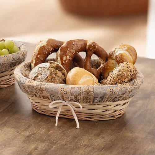 FRANK FLECHTWAREN, Füllkorb Mosaik, oval, Weide, Holzspan, Stoffeinsatz 50% Baumwolle, 50% Polyester Maße: 30 x 24 x 9 cm