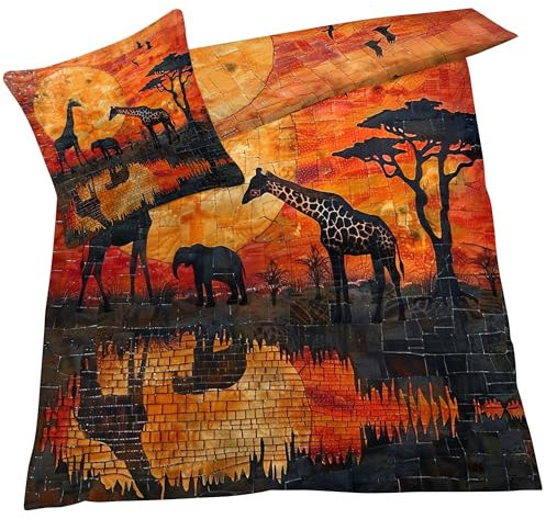 YELDAN Afrika Bettwäsche 200x220 Winter, Boho Tiere Bettbezug 200x220 3er Set, Wendebettwäsche und Kissenbezug, Weiche & Atmungsaktive Mikrofaser Bettwäsche-Sets