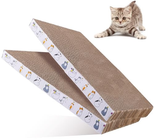 WANDGU 2 Stück Kratzbrett Katzen: 43 x 21 Robuste Katzen Kratzbrett, Widerstandsfähig Katzen Kratzmöbel aus Wellkarton für Katzen, Karton Katzenbett, Spielen, Schlafen, Kratzschutz