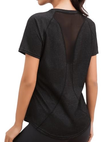 Sportshirt Damen Kurzarm, Sport Tshirt Damen Fitness, Rundhals Back Mesh Sport Oberteile, Leicht Atmungsaktiv Und Dehnbar Funktionsshirt Für Fitness, Laufen, Yoga(XXL)