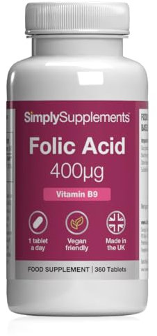 Folic Acid 400µg (Vitamin B9) | Supports Maternal Folate Status | Suitable for Vegans & Vegetarians | 360 Tablets = 12 Months' Supply | Pregnancy Care | Manufactured in The UK