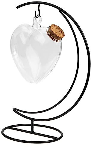 ABOOFAN Transparente Leere Dekoflaschen aus Glas in Herzform Wunschflasche zum Befüllen mit Eisenhalterung für Schmuckherstellung und Miniaturkunst