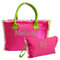 Borsa mare con pochette Personalizzabile con ricamo. Borsa spiaggia con zip in canvas 100% cotone. Idea regalo donna (Fucsia, 50x35)