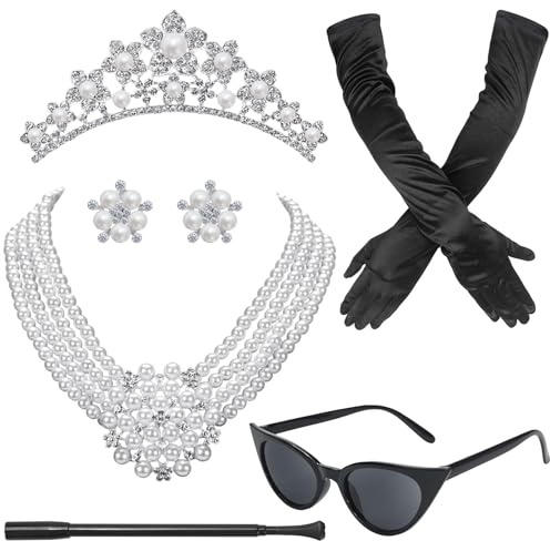 GHGMAO 6 Stück 1920er Jahre Zubehör für Damen Audrey Hepburn Kostüm Set Frühstück bei Tiffany Zubehör für Halloween Cosplay