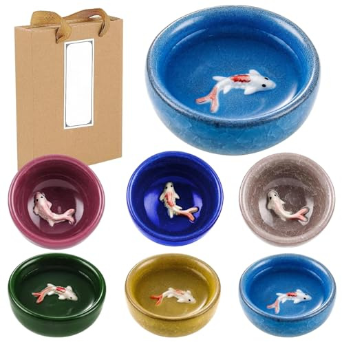 Koreanische Koi-Fisch-Porzellan-Schnapsgläser, 6er-Set, Eis-Crackle-Design, Keramikbecher für Tee und Saucen, ideal für Zuhause und Esszimmer
