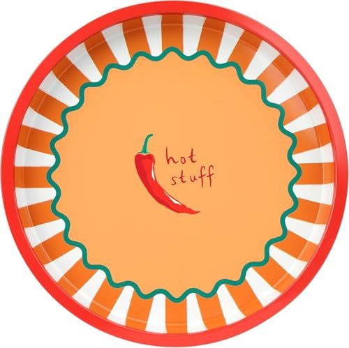 Talking Tables Round Serving Tray Chilli Design for Tea Coffee, Drinks Food Sandwiches Decorative Design BBQ, Birthday, Tin Tableware 30cm